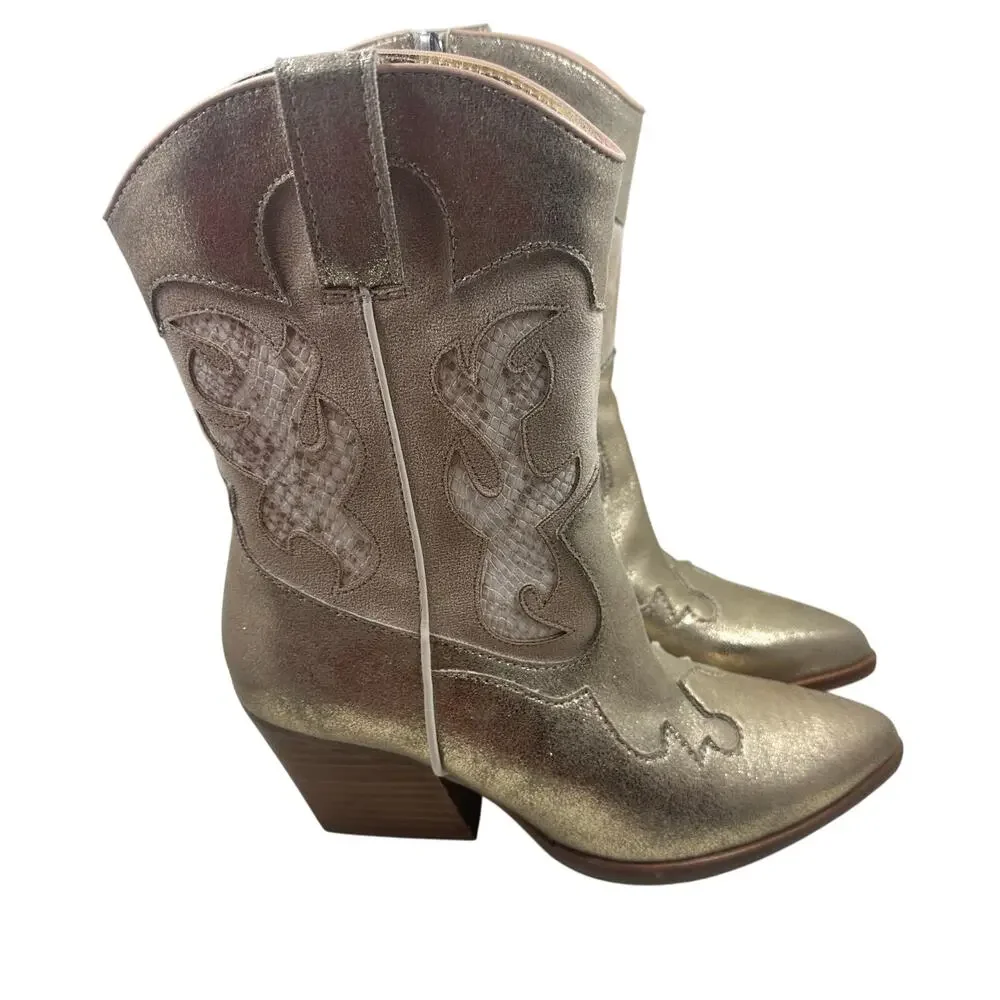 Dolce Vita Lunar Cowboy Boot – Size 6.5 – Gold Metallic Snake Print – NWOB - Picture 2 of 12
